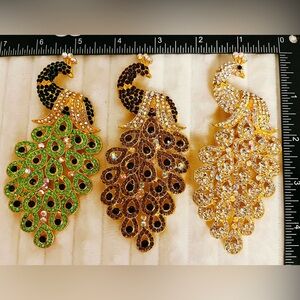 Lot 3 Large Peacock Brooches Crystal Rhinestone Statement Pins Gold Tone Bird